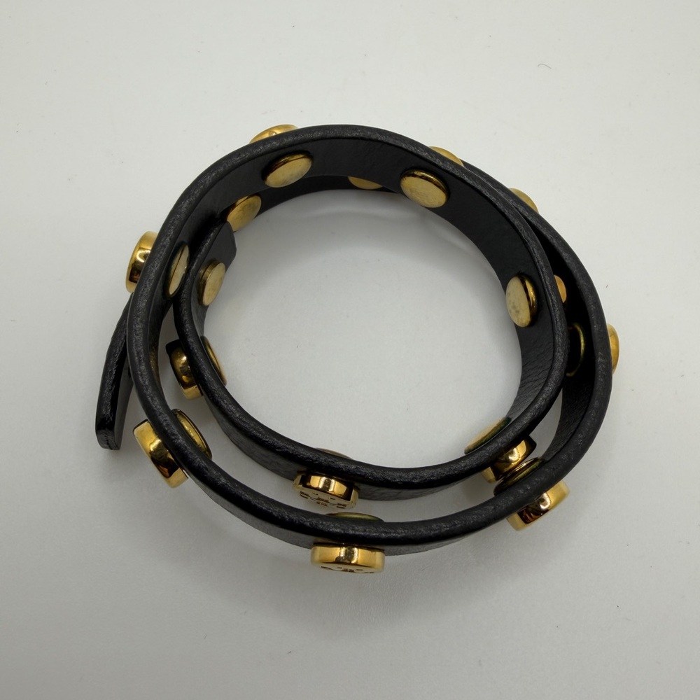 Tory Burch black leather and gold tone studded double wrap bracelet! - Picture 10 of 11